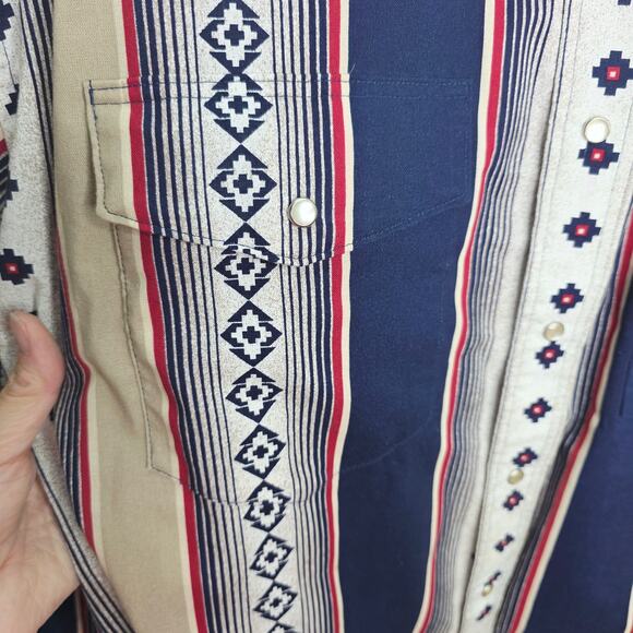 Vintage Wrangler Western Pearl Snap Striped Southwest Men's Rodeo Shirt XL 90S - Picture 11 of 16